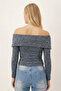Women's Blue Off-Shoulder Front Zipper Cardigan Arm-26K001034 - 3