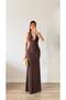 Women's Brown Draped Neck Maxi Sandy Dress