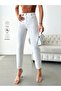 High Waist White Linen Mom Pants - 4