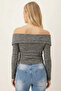 Women's Gray Off-Shoulder Front Zipper Cardigan Arm-26K001034 - 3