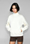 Xenya Women's Fleece Soft Turtleneck Printed Detailed Pocket Regular Ecru Sweatshirt - 5