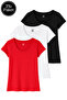 Women's Black-White-Red 3-Pack 100% Cotton Short Sleeve T-Shirt