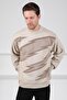 A.Beige/Brown Crew Neck Color Block 100% Lambswool Men's Knitwear Sweater - 4