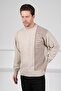 A.Beige Crew Neck Stripe Detailed 100% Lamb Wool Men's Knitwear Sweater - 3