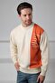 Ecru Crew Neck Stripe Detailed 100% Lamb Wool Men's Knitwear Sweater - 2