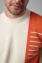 Ecru Crew Neck Stripe Detailed 100% Lamb Wool Men's Knitwear Sweater - 5