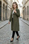 Olive Green 100% Cotton Gabardine Long (110cm) Lined Belted Women's Trench Coat 1111 - 4