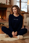 Women's Velvet Fabric Pajama Set 13166-2540 Navy Blue04 - 4