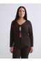 Brown V-Neck Tie-Up Textured Blouse from Plus-Store - 2