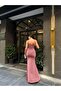 Thin Straps K Double-Breasted Collar Flowers Fabric Evening Dress 582081 Powder - 3