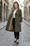 Olive Green 100% Cotton Gabardine Long (110cm) Lined Belted Women's Trench Coat 1111