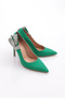 0882 Women's Pointed Toe Low-Cut Side Silver Stone Bow Heeled Shoes - 2