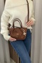 Women's Tan Nubuck Handbag - Adjustable Long Strap, with Charm Gift - Fibag - 4