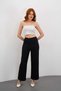 Women's Black High Waist Pocketed Wide Leg Palazzo Pants - 7