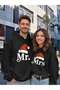 Mr Mrs Couple Hoodie– Lover Matching Outfit with Christmas Hat Hooded Sweatshirt Unisex Oversized