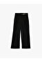 Half-Waist Detailed Pleated Wide-Leg Fabric Pants with Pockets - 3