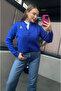Cobalt Blue Short Knit Cardigan with Teddy Bear Detail - 4