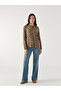Patterned Long Sleeve - Tie-Up Collar Women's Blouse - 2