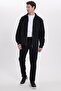 Men's relaxed fit comfortable cut zip-up patterned knit black jacket shirt - 3