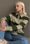Mint Green Striped Button Polo Neck Women's Long Sleeve T-Shirt Mg2586 - 7
