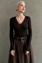 Brown V-Neck Lace Women's Blouse Mg2633 - 3
