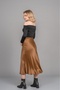 Women's Summer Brown Satin Fabric Patterned Skirt with Elastic Waist 6679 - 2