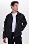 Men's Relax Fit Comfortable Cut Ribbed Zipper Lined Pocket College Black Coat Jacket - 7