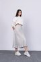 Women's Summer Gray Melange Satin Fabric Patterned Skirt with Elastic Waist 6679