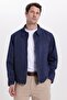 Men's Relax Fit Comfortable Cut Suede Zippered Lined Pocketed Navy Blue College Jacket Coat - 7