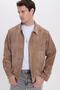 Men's Relax Fit Comfortable Cut Ribbed Zippered Lined Pocketed College Mink Coat Jacket - 2