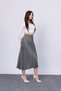 Women's Summer Khaki Satin Fabric Patterned Skirt with Elastic Waist 6679 - 2