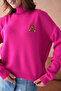 Women's Turtleneck Embroidery Detail Soft Textured Basic Knitwear Sweater 214430 - 2