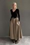 Beige Belted Long Women's Skirt Sh337 - 4