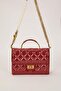 Shoulder Bag with Red Pearl and Heart Accessory Detail