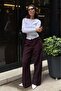 Burgundy Wide Leg Women's Fabric Trousers Sh341 - 5
