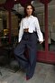 Navy Blue Wide Leg Women's Fabric Trousers Sh341 - 7