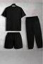 Unisex Black Oversized Cut Paris Printed T-Shirt Black Shorts and Sweatpants 3-Piece Set - 2