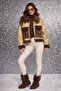 Shiny Nubuck Fabric Women's Short Coat with Fur Collar