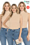 Özkan 27813 3-Pack Women's Cotton Modal Flexible Comfortable Mixed Color Turtleneck Zero Sleeve T-Shirt