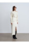 80127 Accessory Detailed Slit Knitwear Skirt-Cream - 2