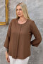 Plus Size Crew Neck Long Sleeve Relaxed Fit Stylish Women's Blouse - 2