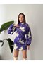 Mini rochie guler ridicat cu model violet