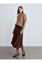 80433 Pleated Denim Skirt with Side Zipper-Brown