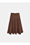 80433 Pleated Denim Skirt with Side Zipper-Brown - 6