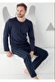 Men's Navy Blue Plaid Pattern 100% Cotton Transitional Long Sleeve Pajama Set with Pockets - 6