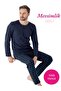 Men's Navy Blue Plaid Pattern 100% Cotton Transitional Long Sleeve Pajama Set with Pockets