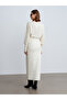 80127 Accessory Detailed Slit Knitwear Skirt-Cream - 4
