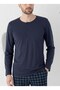 Men's Navy Blue Plaid Pattern 100% Cotton Transitional Long Sleeve Pajama Set with Pockets - 3