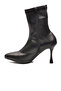Black Women's Fleece-Lined Zippered Thin Heeled Boots 2614 Z - 2