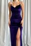 Velvet Fabric Low-Cut Chest and Slit Detail Stone Strap Purple Maxi Evening Dress 582335 - 3